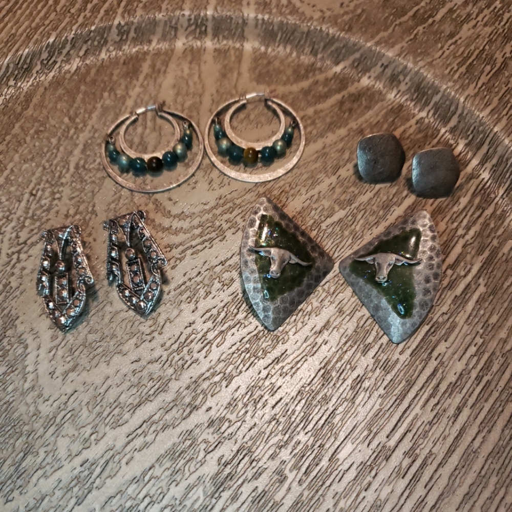 Vintage Silver Tone Earrings Lot Of 4